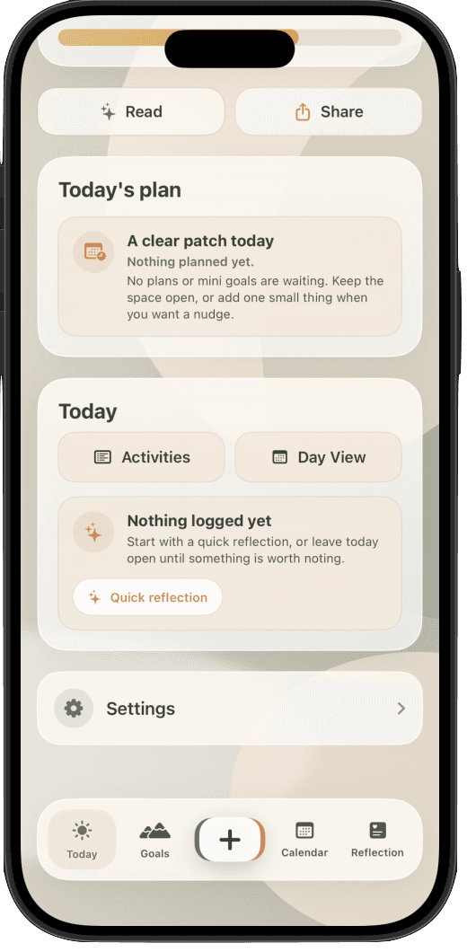 AboutToday goals and activities screen